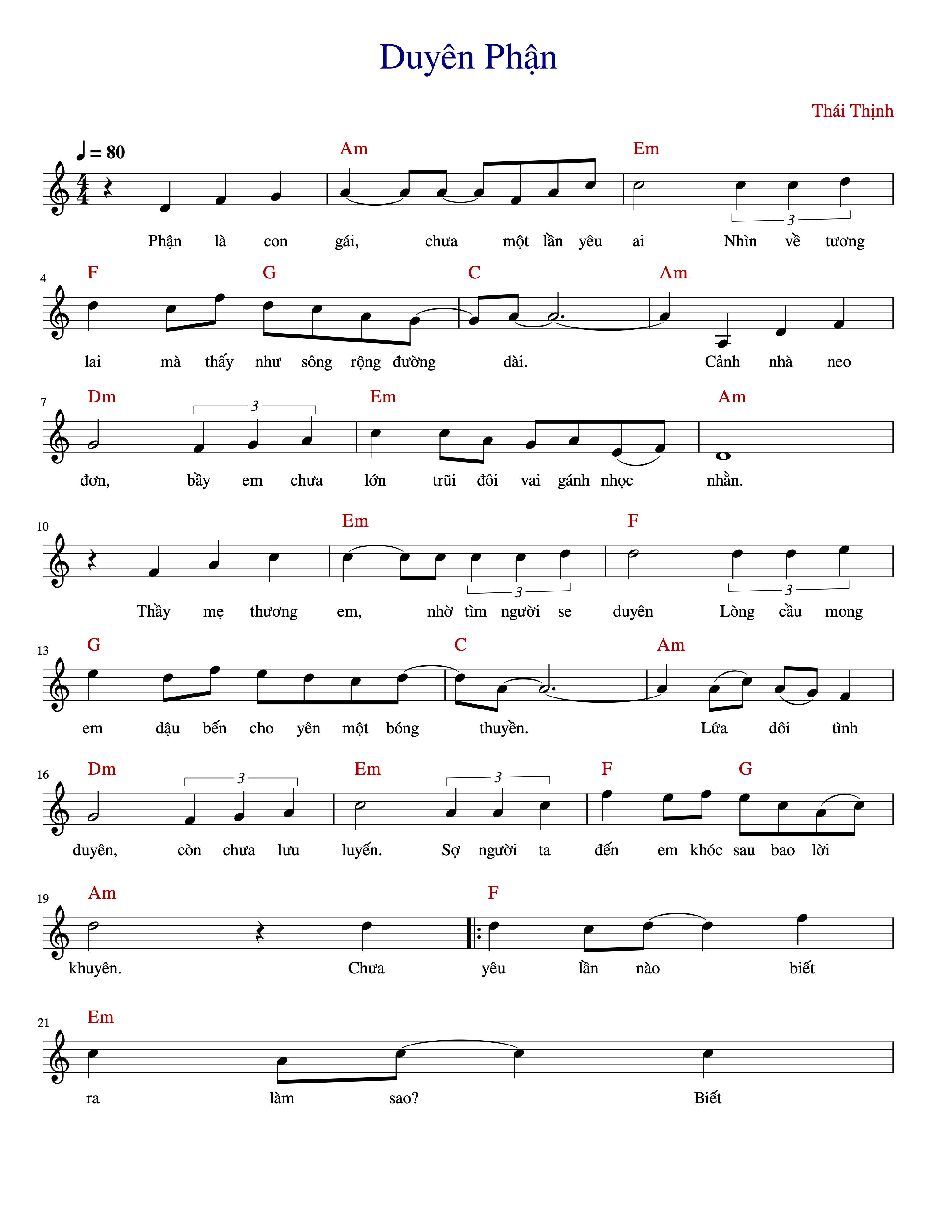 Duyên phận - Music sheets for Flute